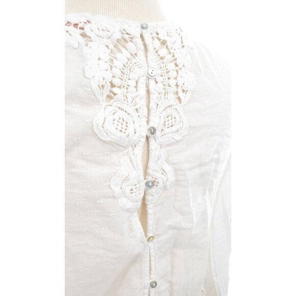 Zara Trafaluc Med Blouse Swiss Dot Boho Lace Button Light Shirt Long Sleeve Top - Picture 5 of 12